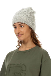 Ribbed Cuff Mélange Ivory Alpaca Wool Beanie Hat 1