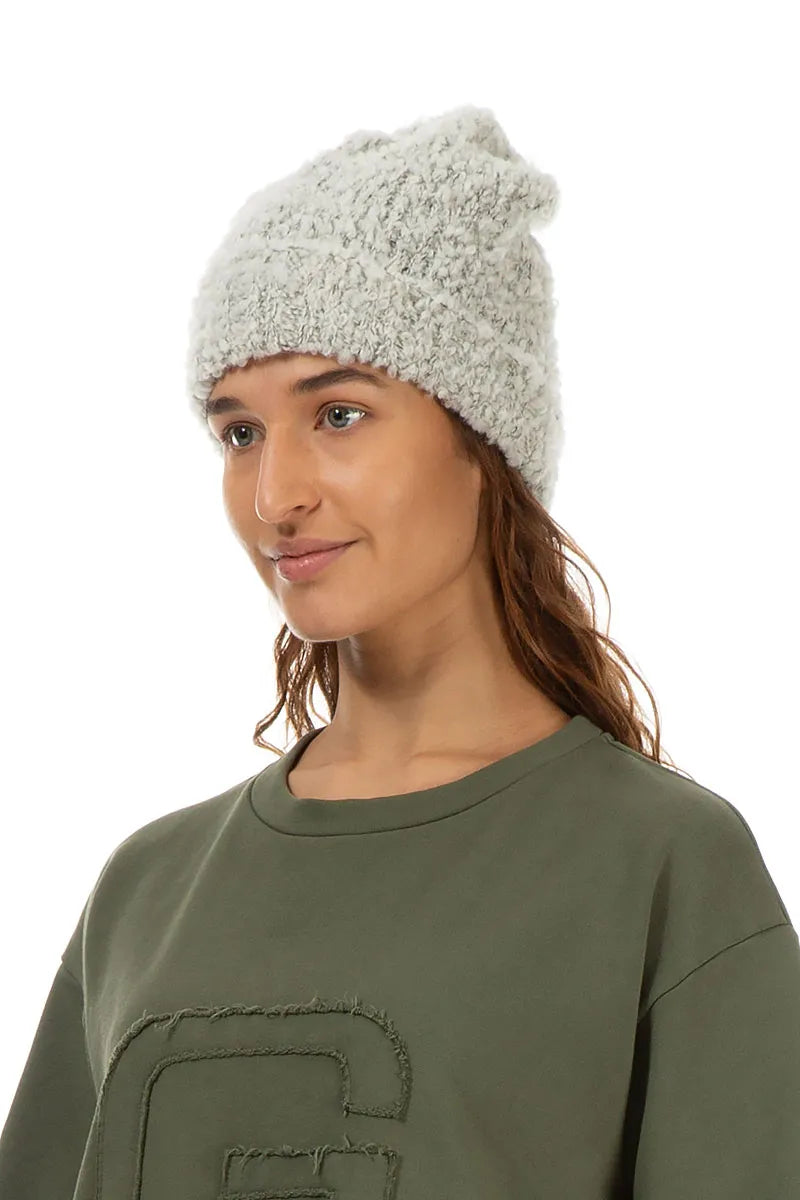 Ribbed Cuff Mélange Ivory Alpaca Wool Beanie Hat
