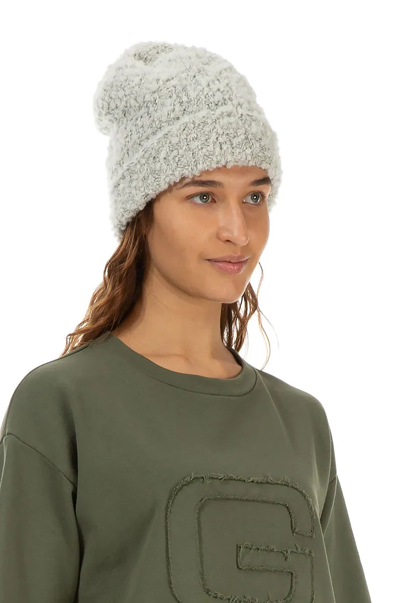 Ribbed Cuff Mélange Ivory Alpaca Wool Beanie Hat