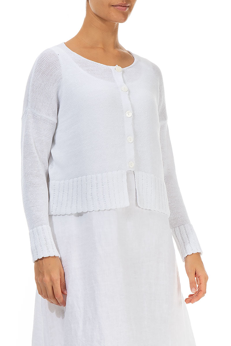 Ribbed Hem White Linen Cardigan 3