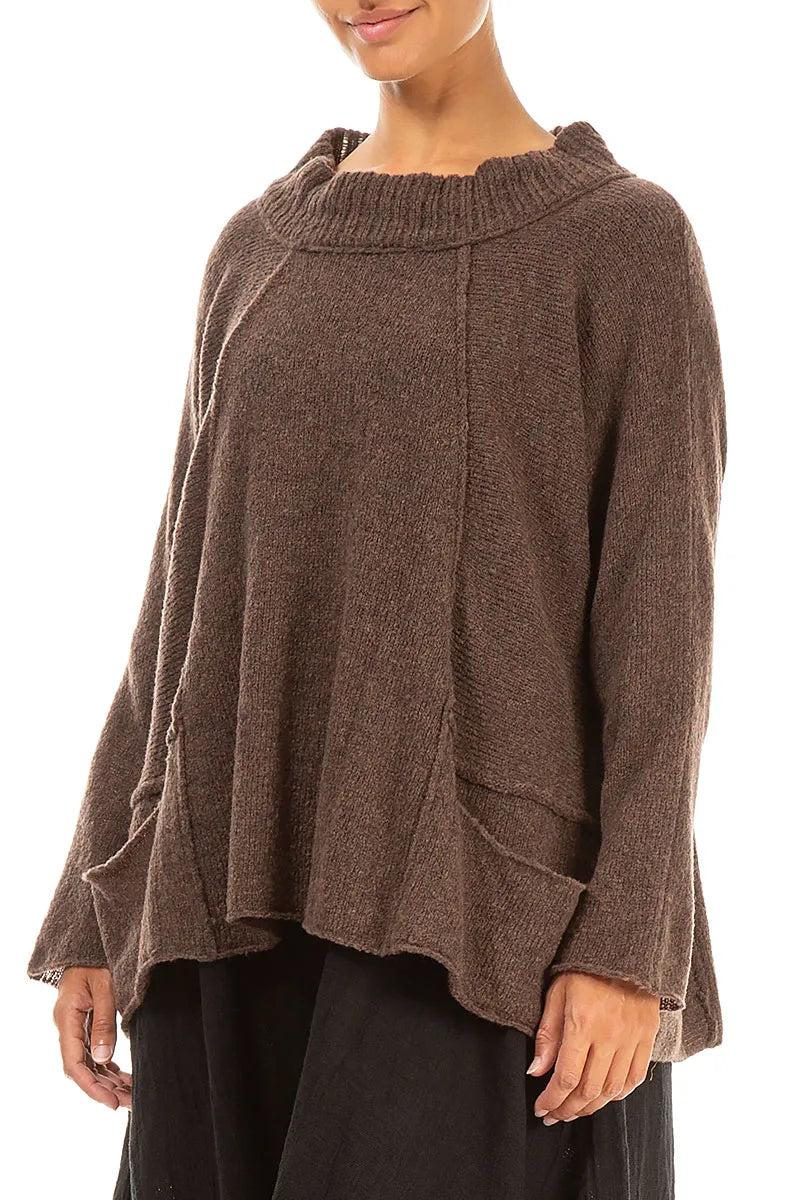 Ribbed Neck Brown Wool Sweater 3