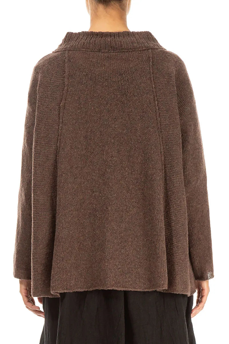 Ribbed Neck Brown Wool Sweater 2