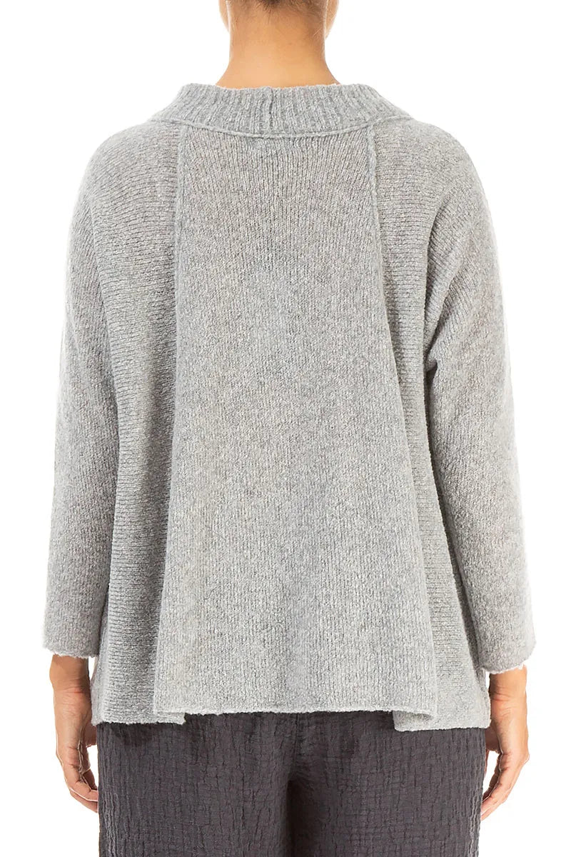 Ribbed Neck Light Grey Wool Sweater 2