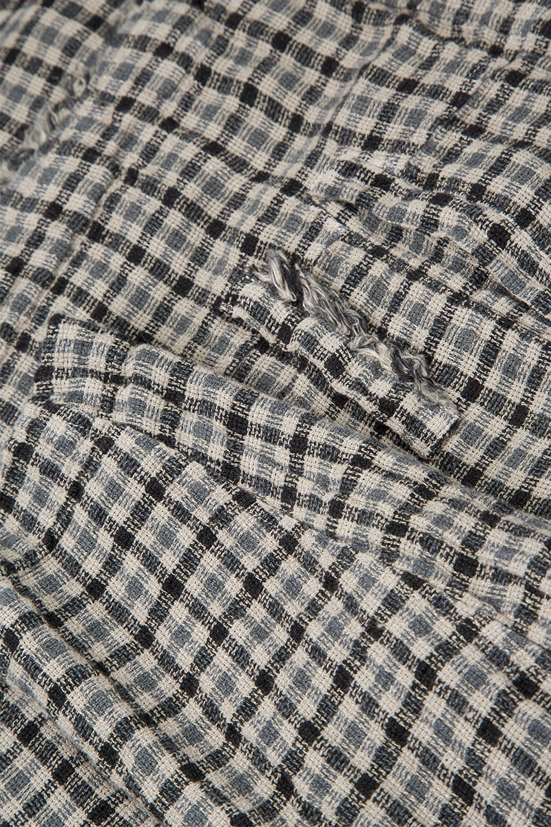 Roll Up Beige Heritage Check Linen Trousers 5