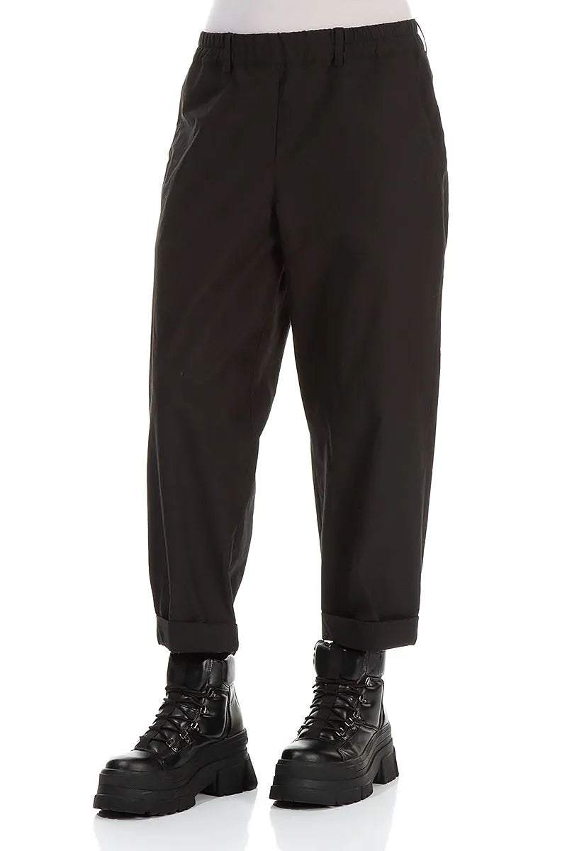Roll Up Black Cotton Trousers 3