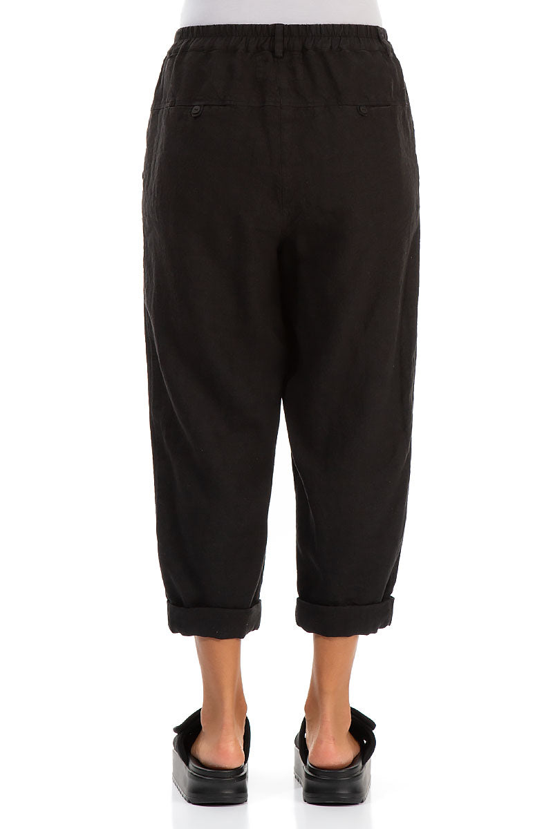 Roll Up Black Linen Trousers 2