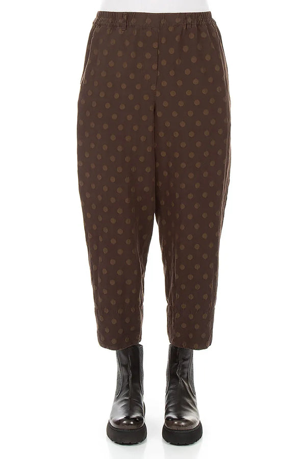 Roll Up Truffle Brown Dotty Silk Trousers 1