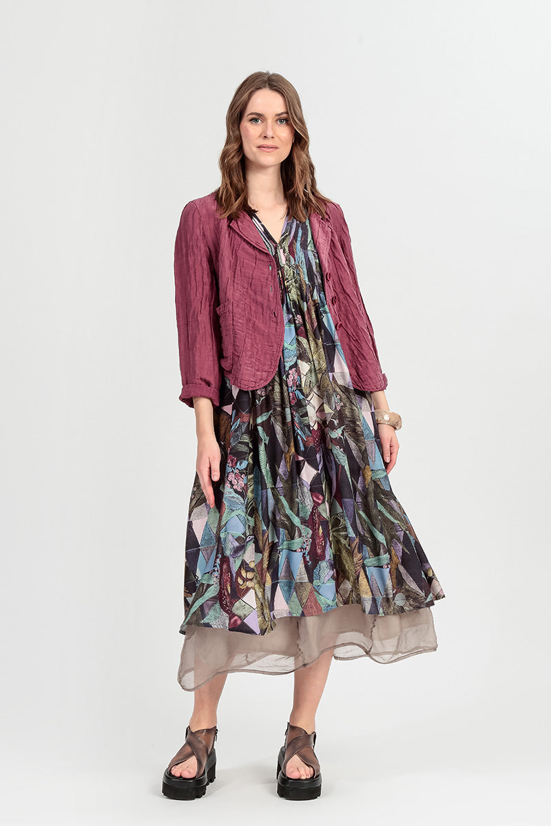 Robe midi romantique en soie et bambou mosaïque d&