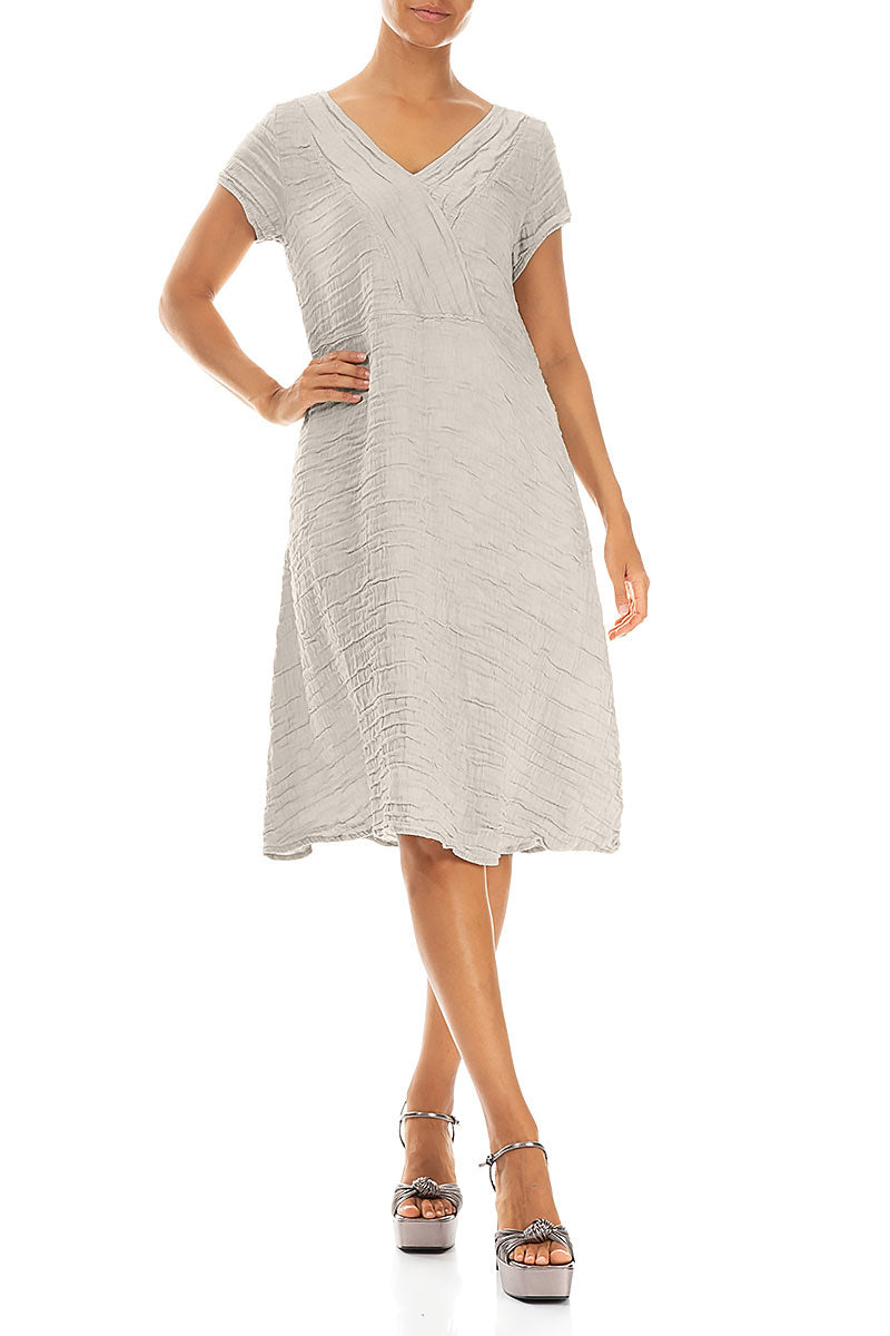 Romantic Beige Crinkled Silk Linen Dress 4