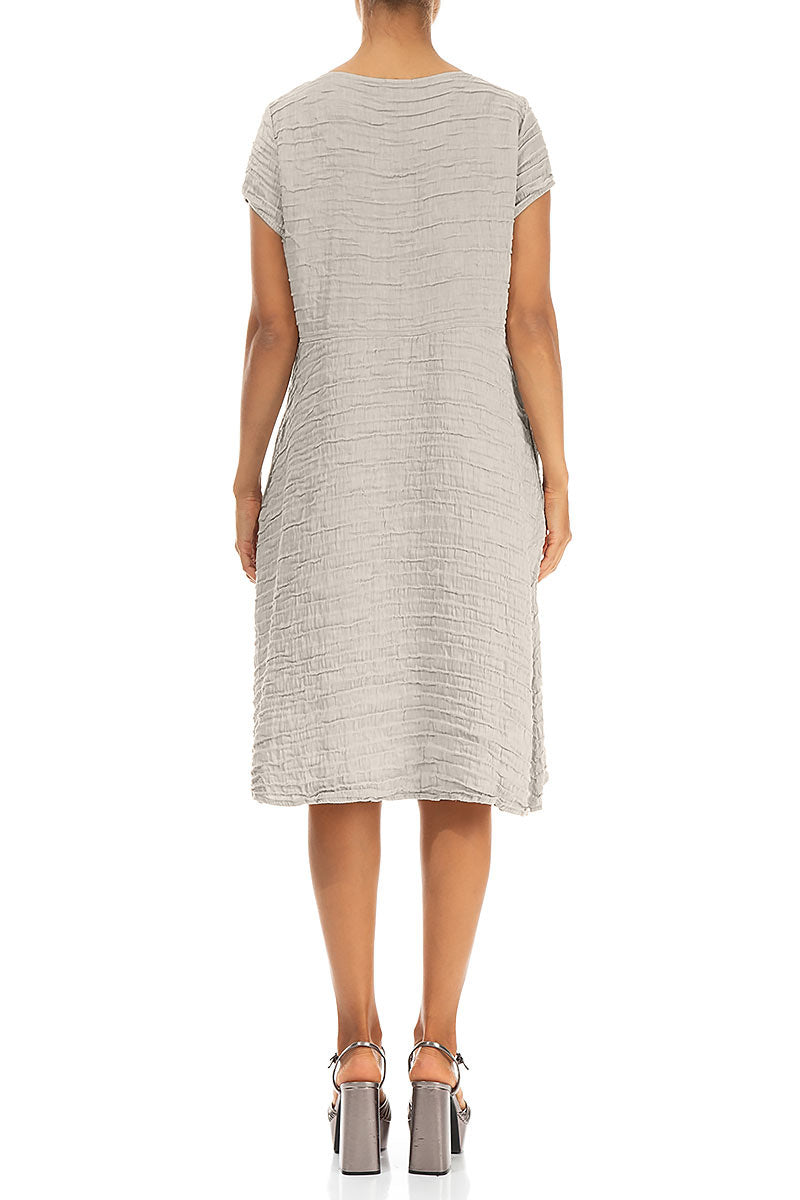 Romantic Beige Crinkled Silk Linen Dress 2