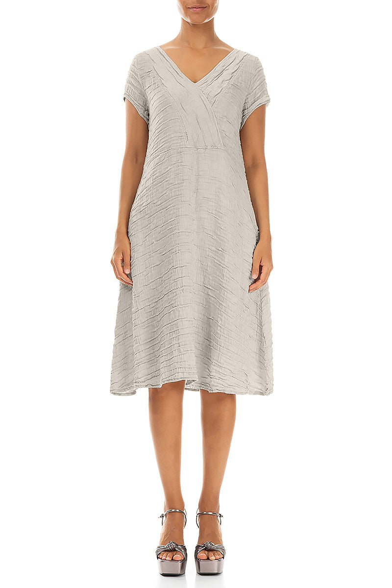 Romantic Beige Crinkled Silk Linen Dress 1