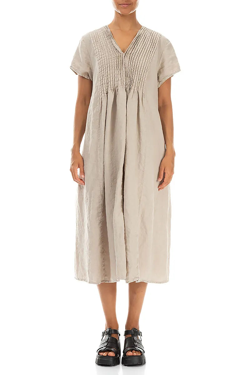 Romantisches beiges Leinen-Midikleid