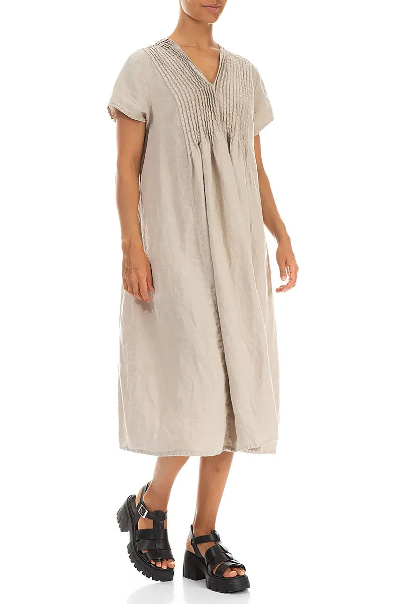 Romantisches beiges Leinen-Midikleid
