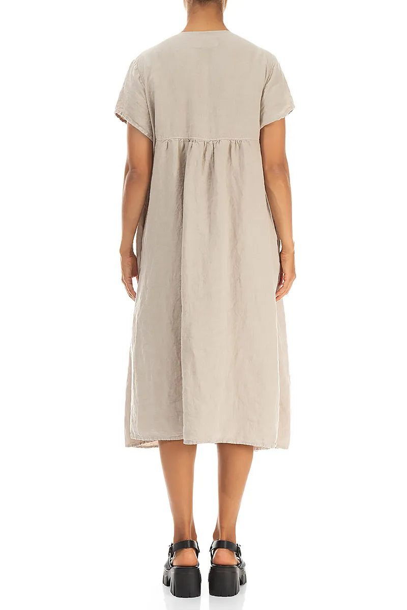 Romantisches beiges Leinen-Midikleid