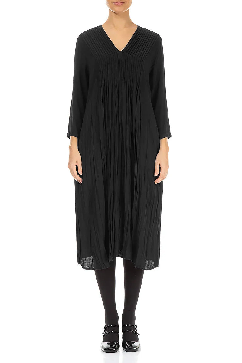 Romantic Black Crumpled Viscose Dress 1