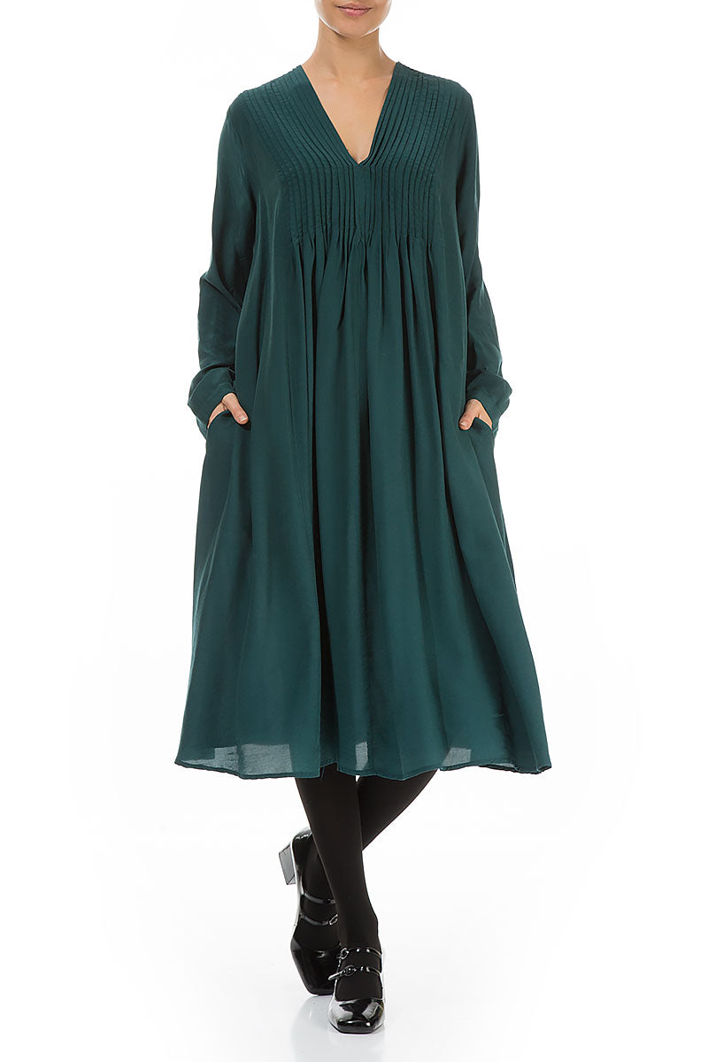 Romantic Emerald Silk Bamboo Midi Dress 5