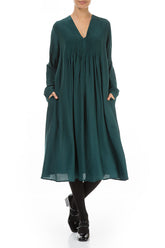 Romantic Emerald Silk Bamboo Midi Dress 5