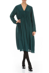 Romantic Emerald Silk Bamboo Midi Dress 4