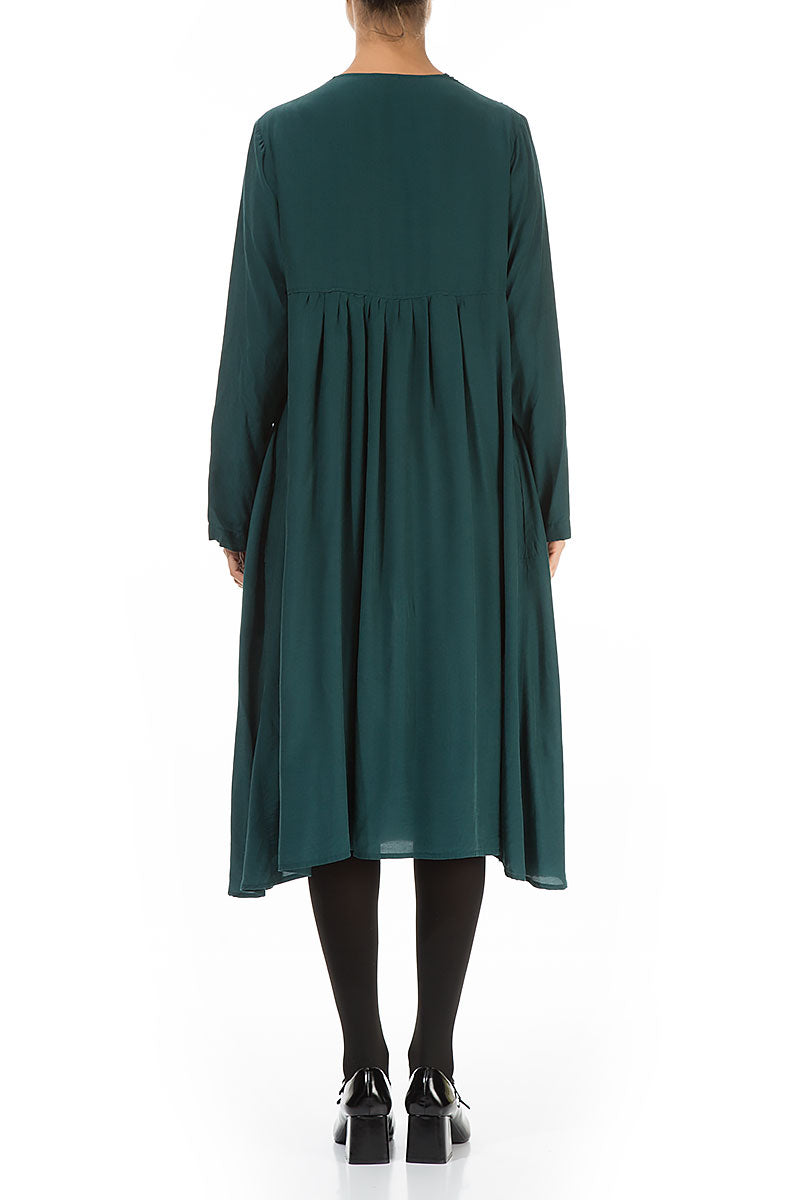 Romantic Emerald Silk Bamboo Midi Dress 2
