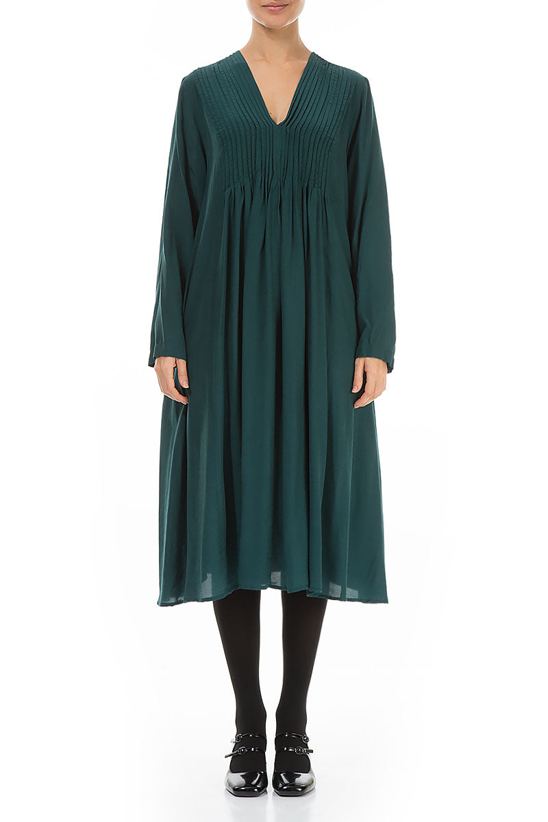 Romantic Emerald Silk Bamboo Midi Dress 1