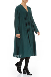 Romantic Emerald Silk Bamboo Midi Dress 3