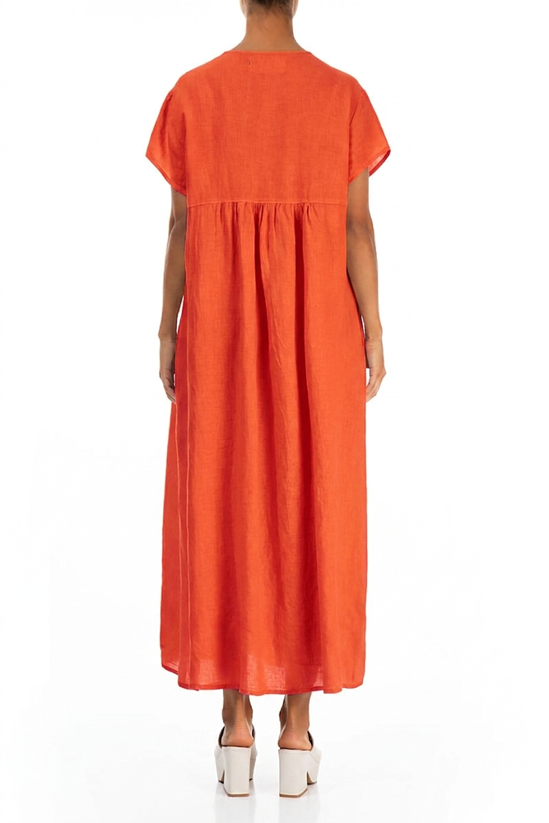 Romantic Flame Orange Linen Dress 2