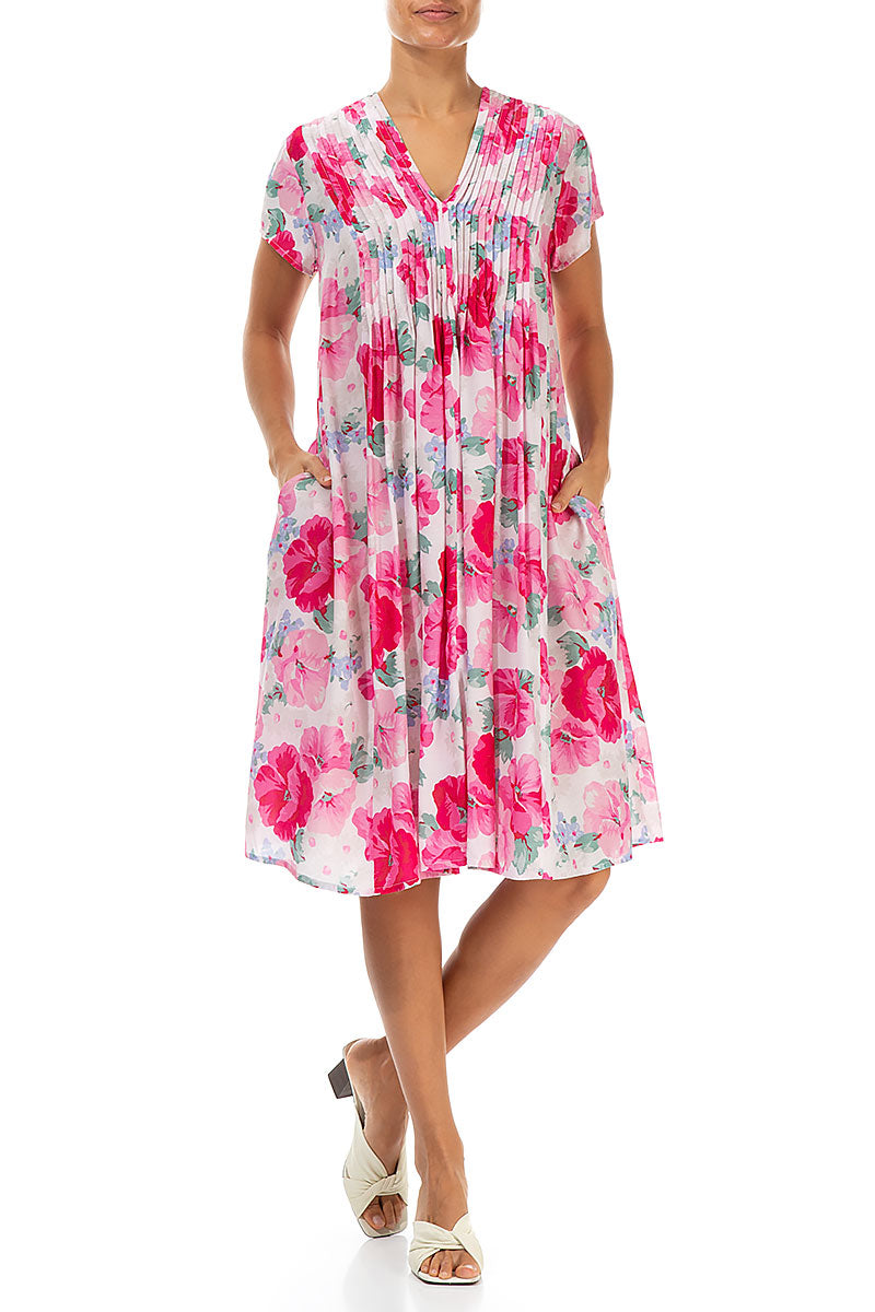 Romantic Front Tucks Peony Blossom Silk Bamboo Dress 4
