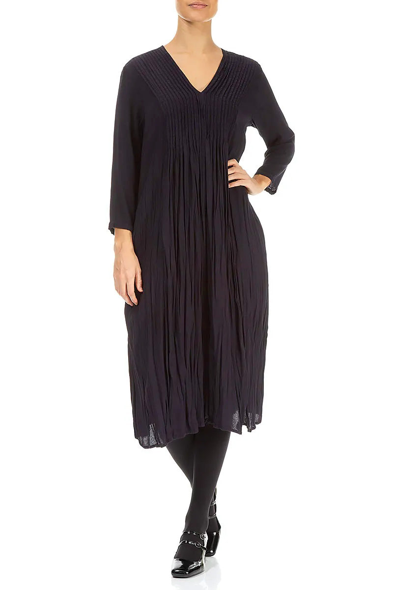 Romantic Graphite Blue Crumpled Viscose Dress 4