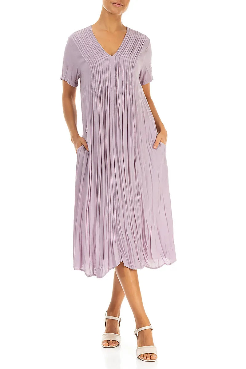 Romantic Lilac Crumpled Pure Silk Dress 4