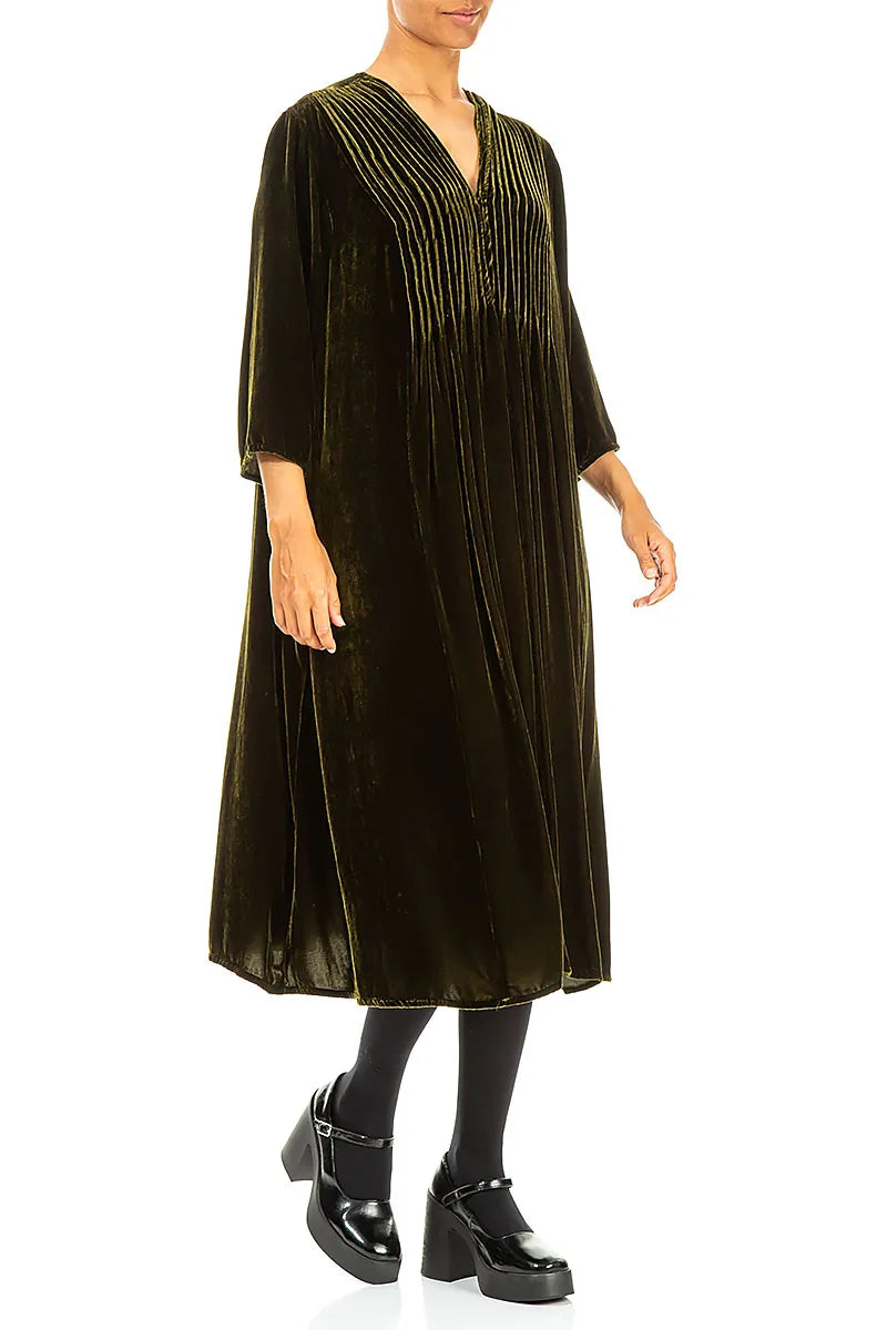 Romantic Mid Sleeve V-Neck Forest Mist Silk Velvet Dress 3