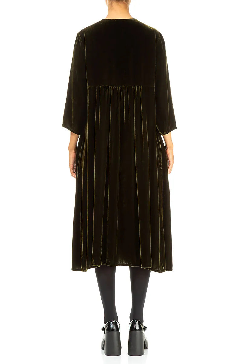 Romantic Mid Sleeve V-Neck Forest Mist Silk Velvet Dress 2