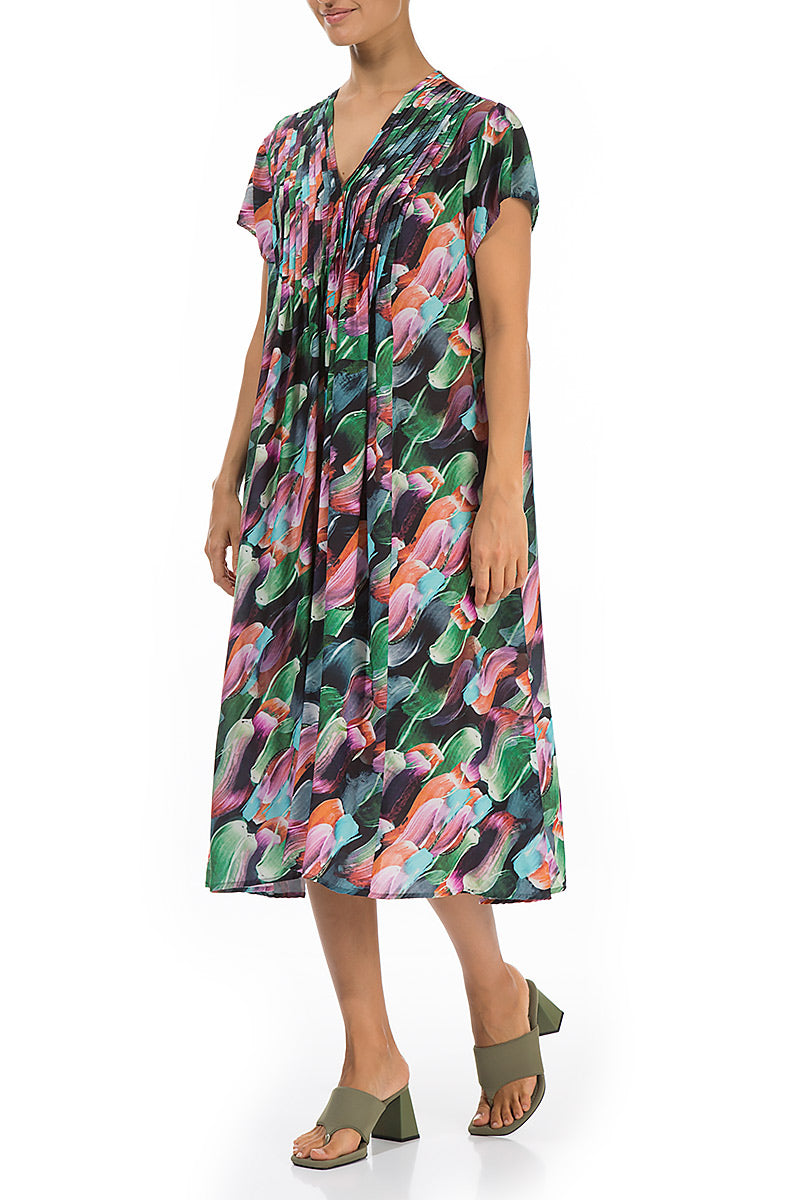 Romantic Paint Charm Silk Bamboo Midi Dress 3