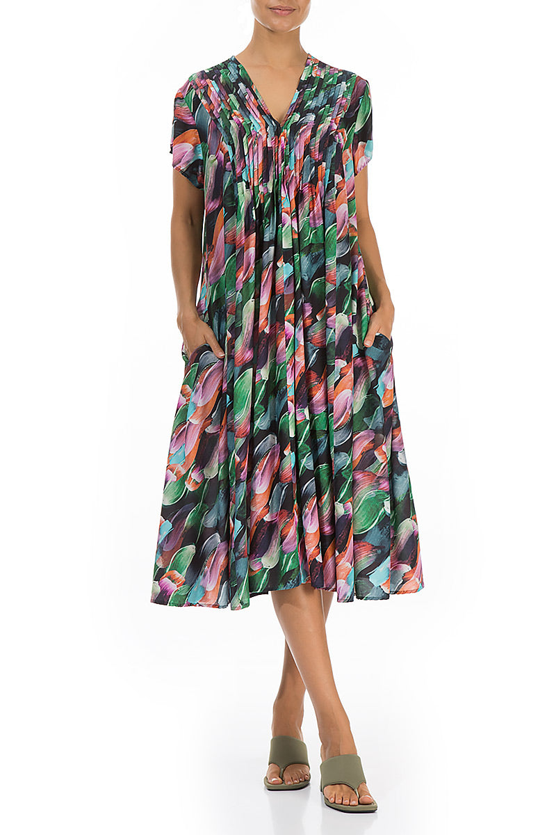 Romantic Paint Charm Silk Bamboo Midi Dress 5