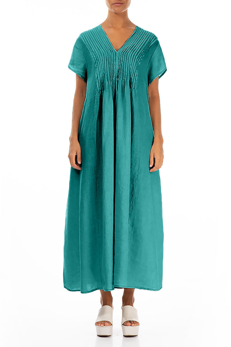Romantic Turquoise Linen Dress 1