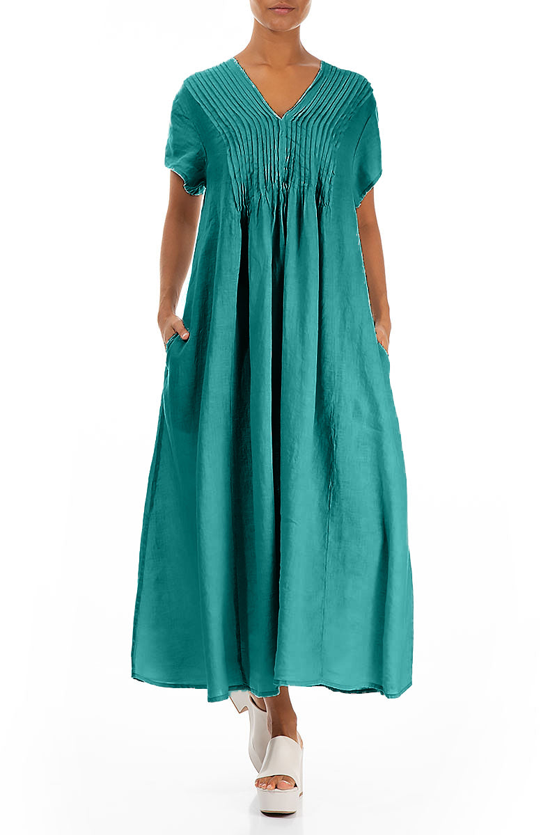 Romantic Turquoise Linen Dress 4