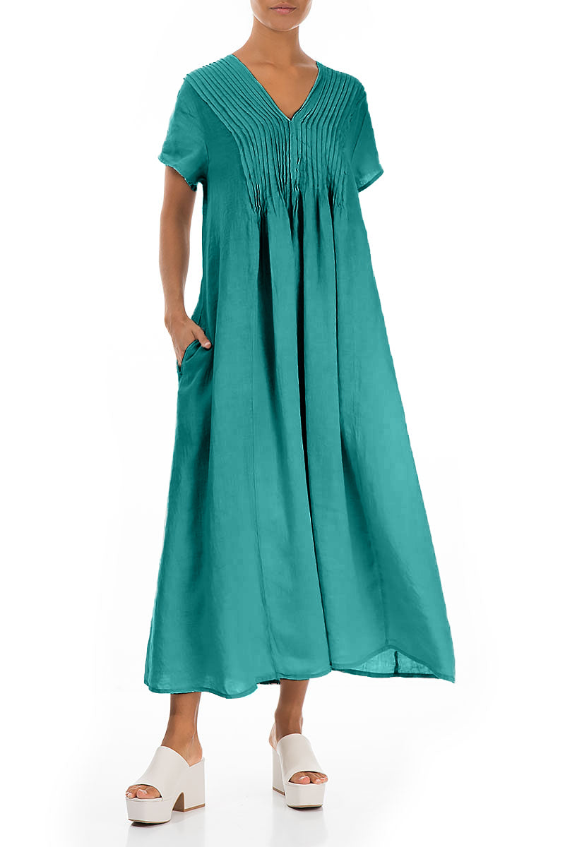 Romantic Turquoise Linen Dress 5
