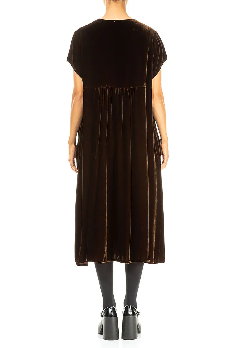 Romantic V-Neck Aged Copper Silk Velvet Dress 2