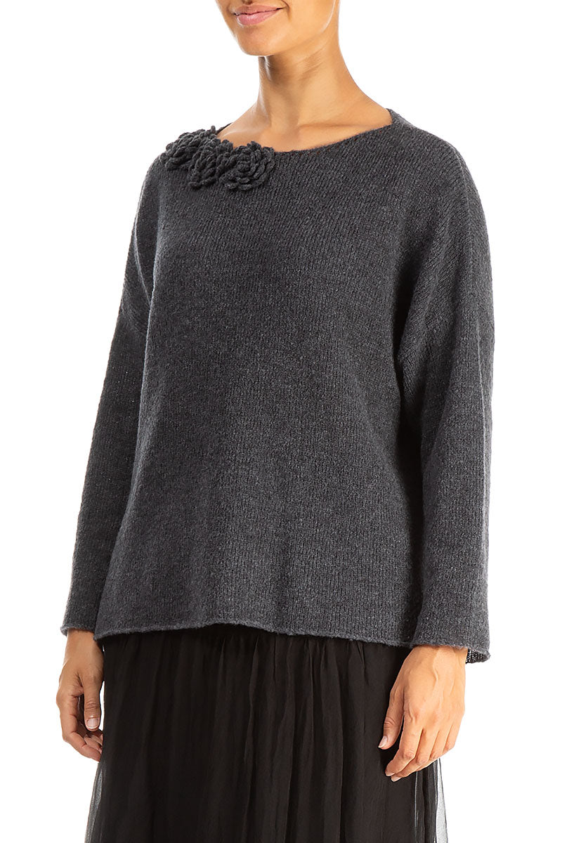 Rosette Dark Grey Wool Sweater 3