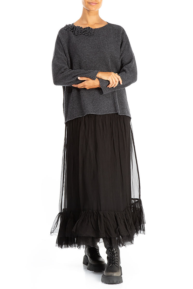 Rosette Dark Grey Wool Sweater 4