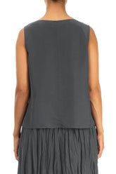 Round Boat Neck Graphite Blue Silk Bamboo Top 2