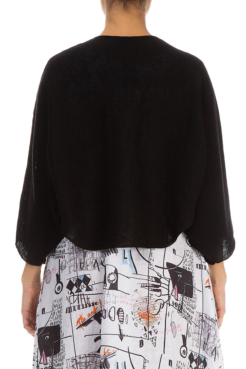 Rounded Black Linen Cardigan 2