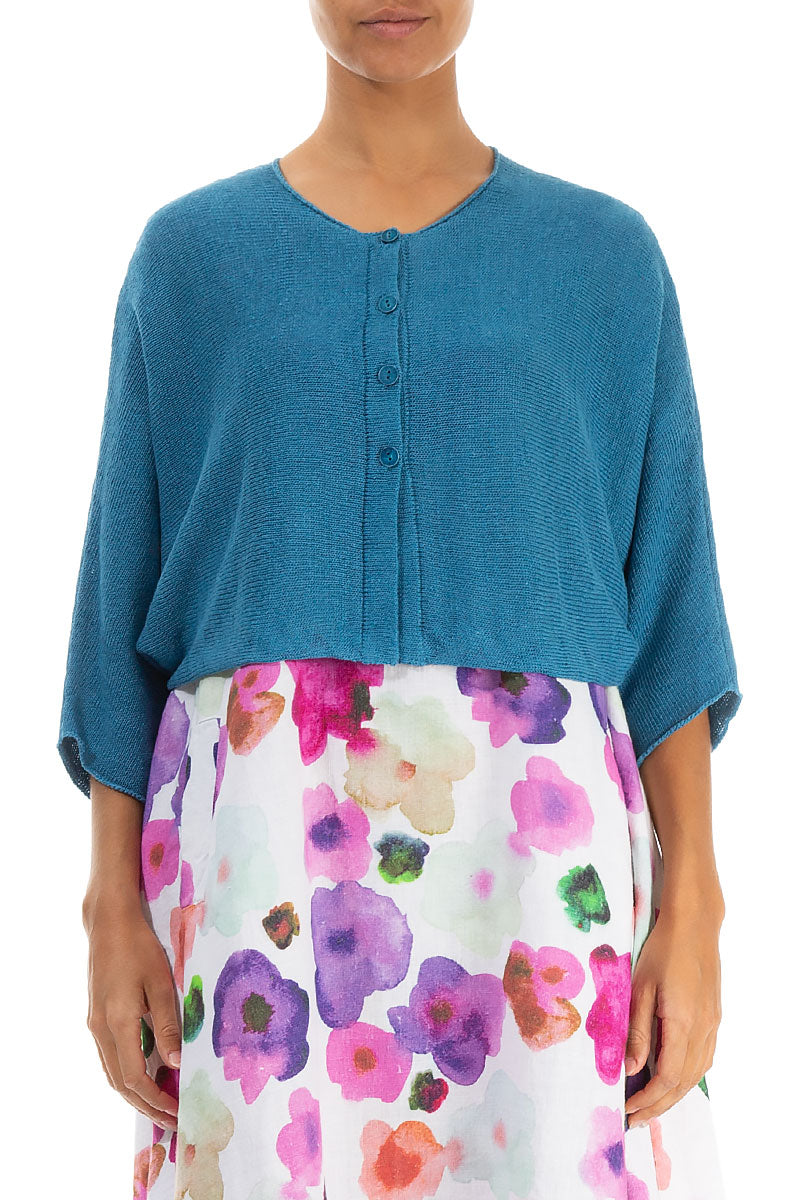 Rounded Denim Linen Cardigan