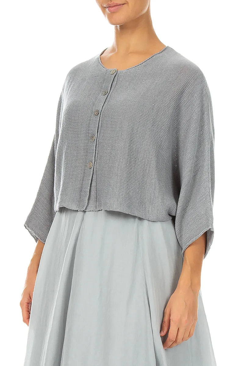 Rounded Grey Linen Cardigan 3