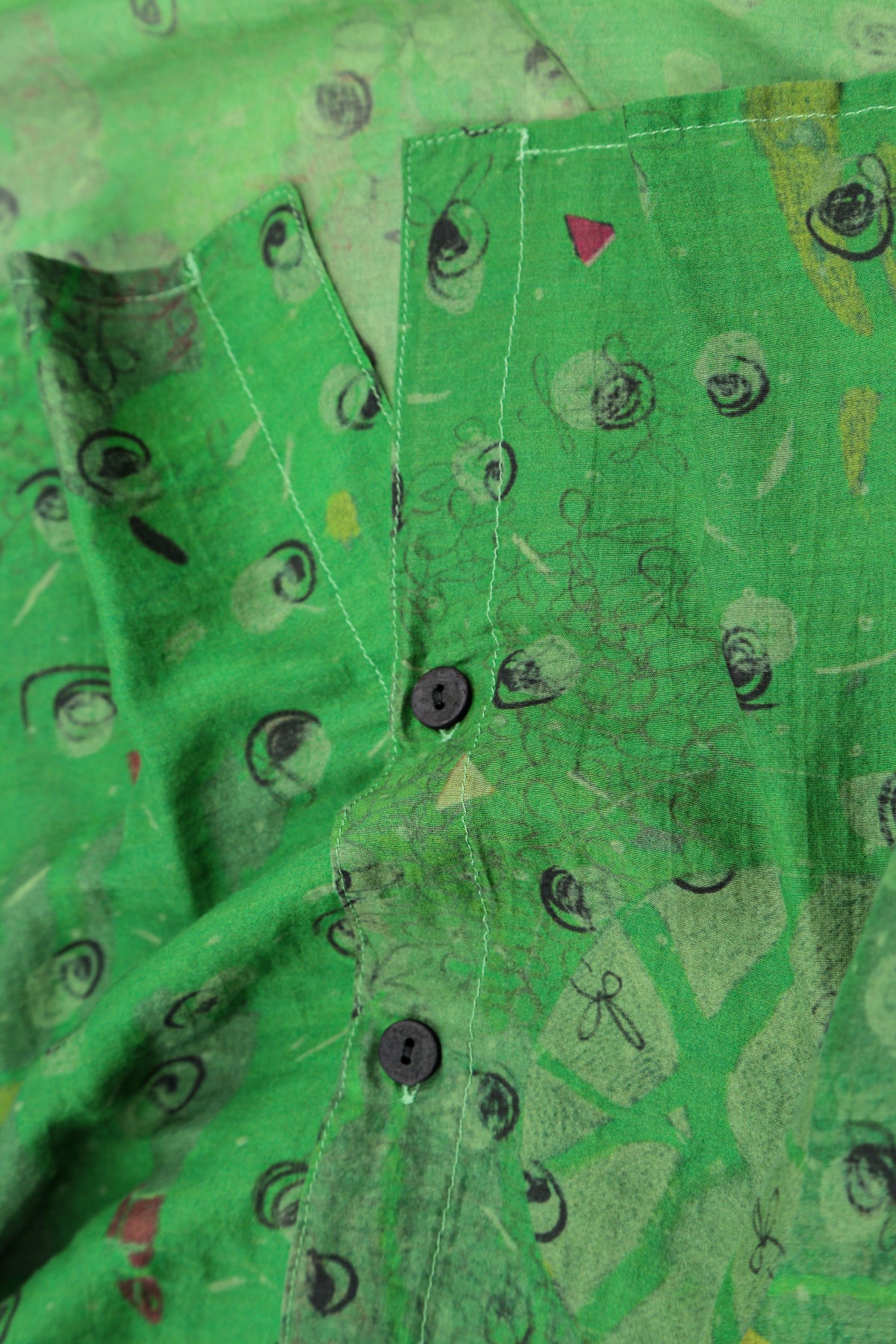 Rounded Hem Shamrock Green Meadow Silk Cotton Shirt 6