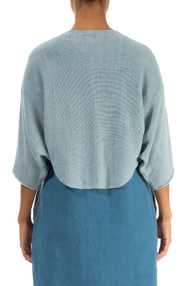Rounded Sky Blue Linen Cardigan 2