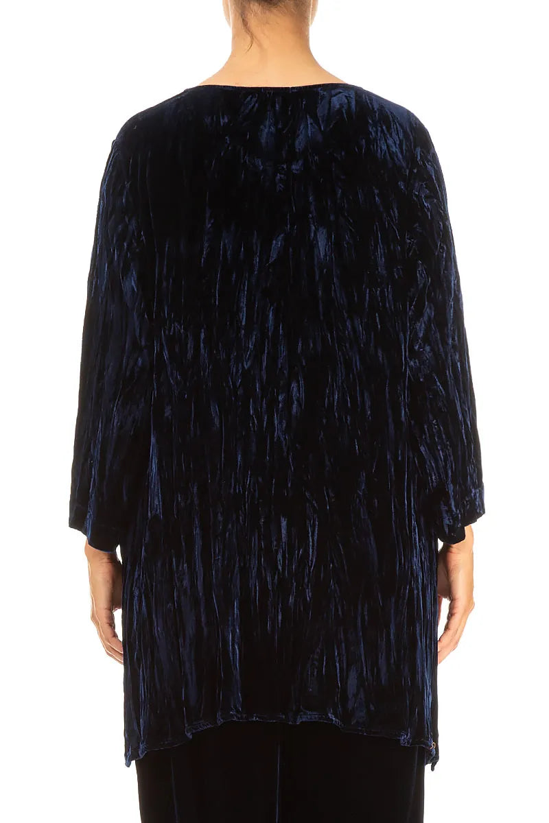 Tunique en velours de soie froissé bleu roi