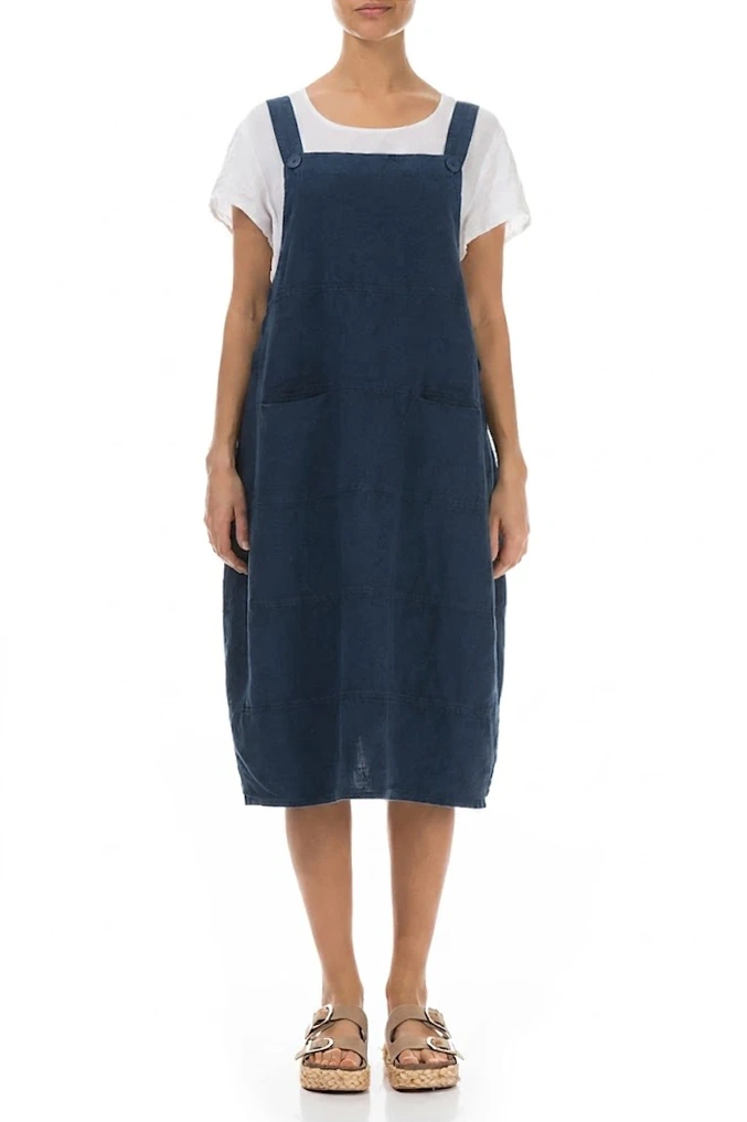 Royal Blue Linen Dungaree Dress 1