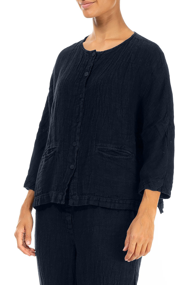 Royal Blue Mélange Linen Jacket Blouse 3