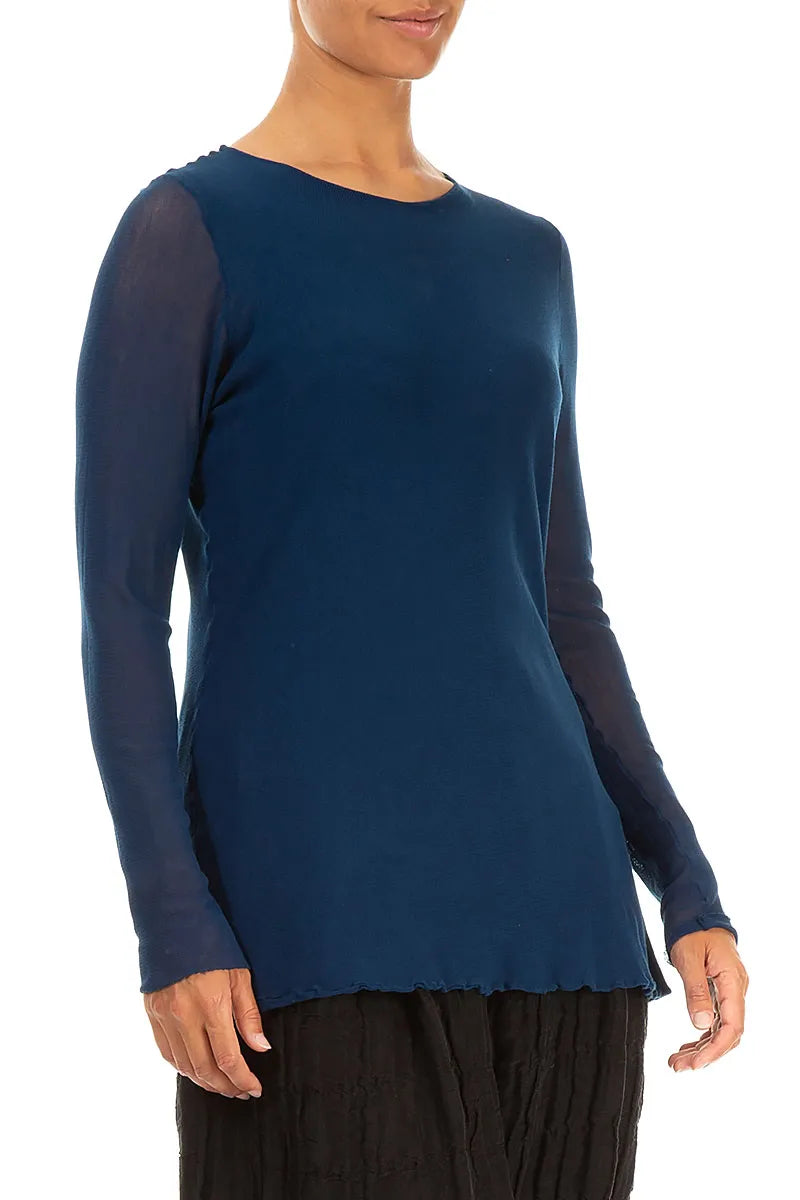 Royal Blue Mesh Soft Cotton Blouse 4