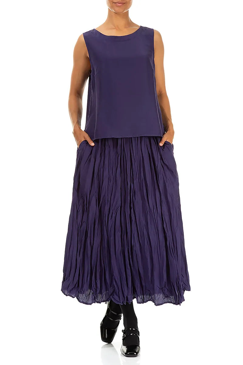 Royal Purple Crumpled Pure Silk Skirt 4